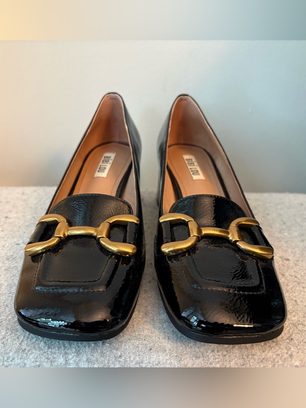 Anthropologie Black Patent Bibi Lou Valencia Heel Loafers Size 7.5-8 / EU 38 - Picture 2 of 8
